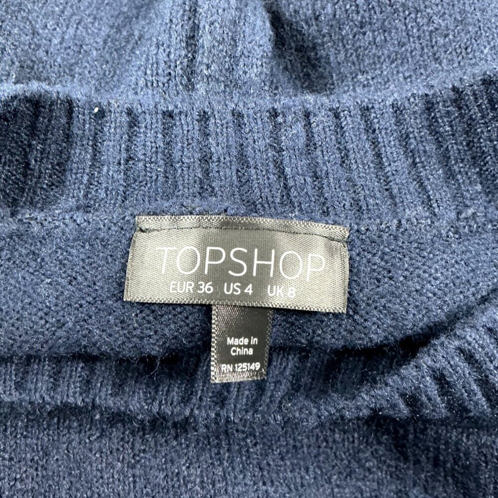 Topshop- Women's Blue Crew Neck Sweater Crop Soft Cozy Boxy- Navy- Size: S - Picture 6 of 10